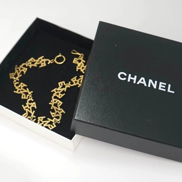 CHANEL CC Logos Link Necklace 16" Gold Tone Auth w/Box w1144-1 - Picture 7 of 7